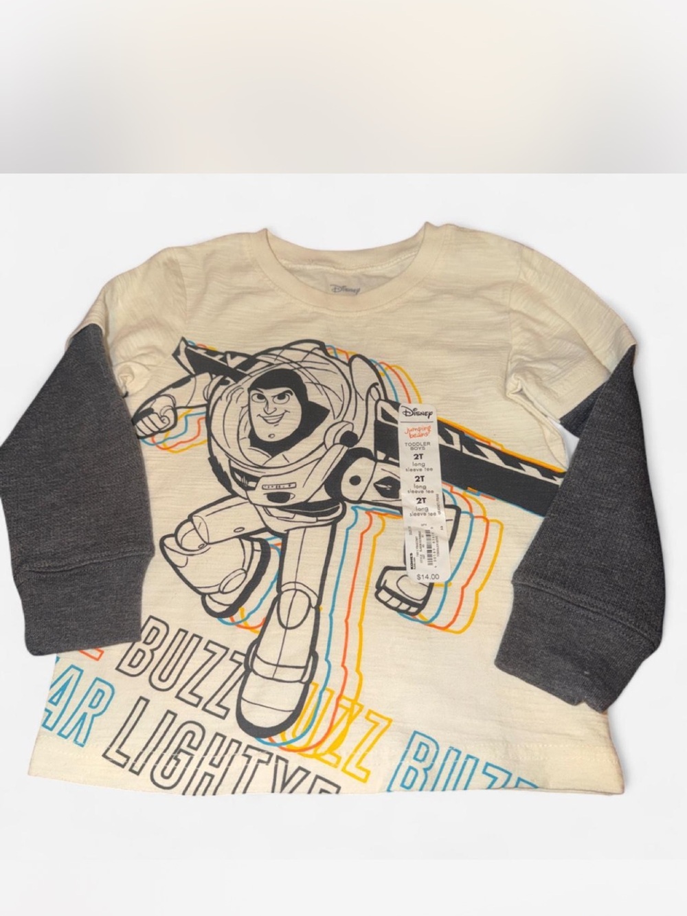 Disney Buzz Lightyear Cream & Gray Long Sleeve Graphic Tee